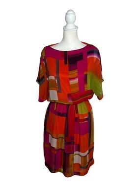 Shelby & Palmer Abstract Geometric Vibrant Print Dress Sz 8 EUC Mod Boho Chic